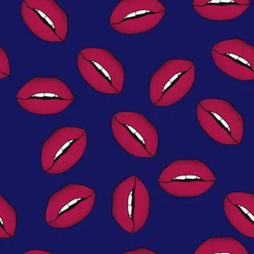 Seamless pattern full of seductive sexy lips with visible teeth Stock Illustration
