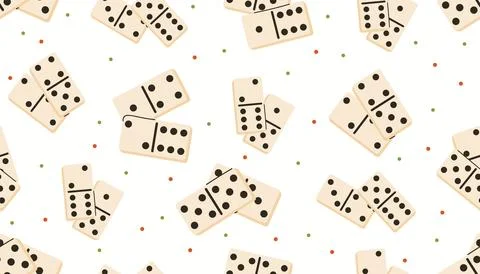 Seamless pattern with fun domino game pieces and tiny dot accents in random.. Illustrazione stock