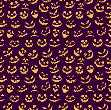 Seamless pattern of fun pumpkin smiles. Designer of the symbol of an dark vio Illustrazione stock
