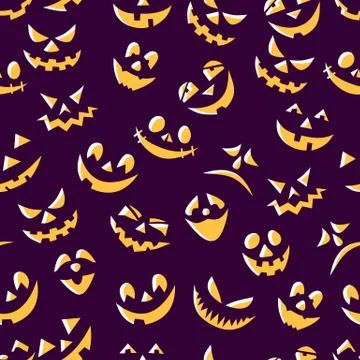 Seamless pattern of fun pumpkin smiles. Designer of the symbol of an dark vio Illustrazione stock