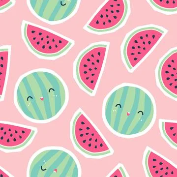 A seamless pattern with fun watermelons Stock Illustration