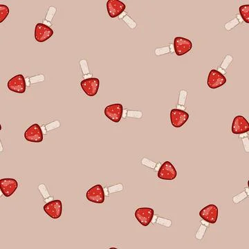 Seamless pattern fungi fly agaric cartoon vector Stock Illustration