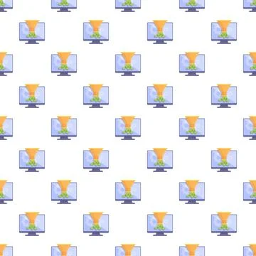 Seamless pattern with funnels converting money on monitors Illustrazione stock