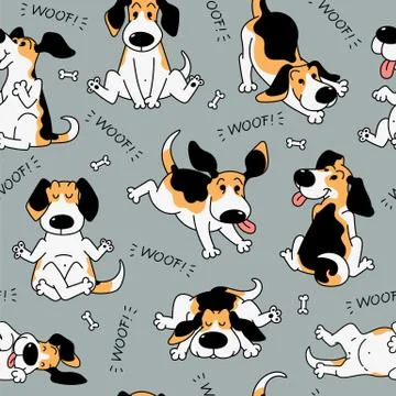 Seamless pattern with funny beagle active dog cartoon sketch vector illustration Illustrazione stock
