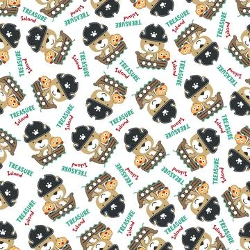 Seamless pattern of funny bear pirate, Can be used for t-shirt print, 스톡 일러스트