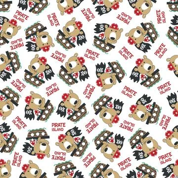 Seamless pattern of funny bear pirate, Can be used for t-shirt print, 스톡 일러스트