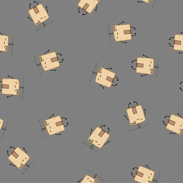 Seamless pattern funny cardboard box character cartoon vector Stock Illustration
