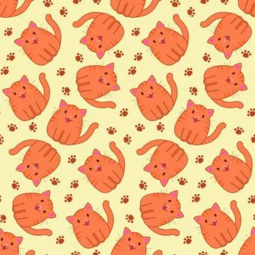 Seamless pattern with funny cartoon cats. Cute illustration in cartoon flat Stock Illustration