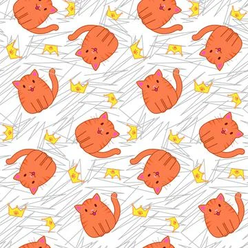 Seamless pattern with funny cartoon cats. Cute illustration in cartoon flat Stock Illustration