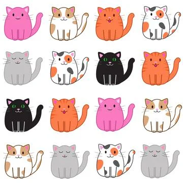 Seamless pattern with funny cartoon cats. Cute illustration in cartoon flat Stock Illustration
