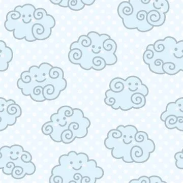 Seamless pattern with funny cartoon clouds on blue peas background イラスト素材