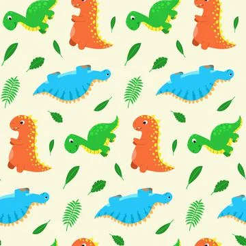 Seamless pattern with funny cartoon dinosaurs. Cute print for children clothes Stock Illustration