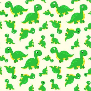 Seamless pattern with funny cartoon dinosaurs. Cute print for children clothes Stock Illustration