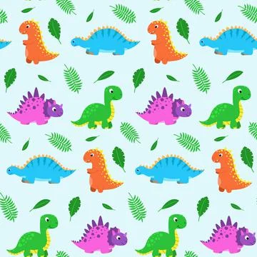 Seamless pattern with funny cartoon dinosaurs. Cute print for children clothes Stock Illustration