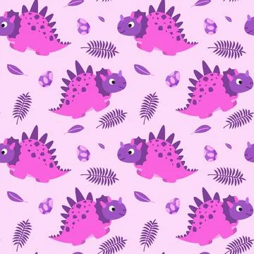 Seamless pattern with funny cartoon dinosaurs. Cute print for children clothes Stock Illustration