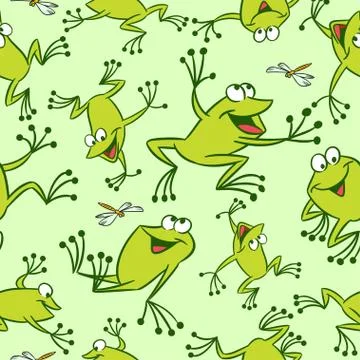 Seamless pattern with funny cartoon frogs Stock Illustration