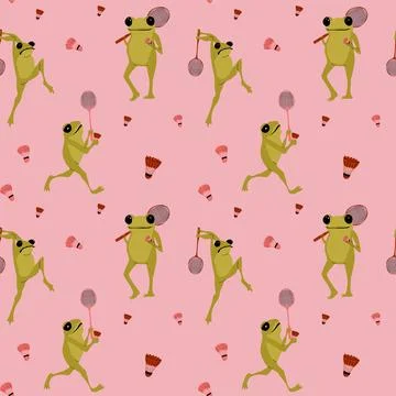 Seamless pattern with Funny Cartoon Frogs Illustrazione stock