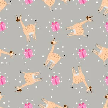 Seamless pattern funny cartoon giraffe with gift Illustrazione stock