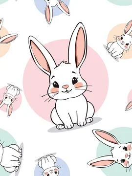Seamless pattern with funny cartoon rabbits on white background イラスト素材