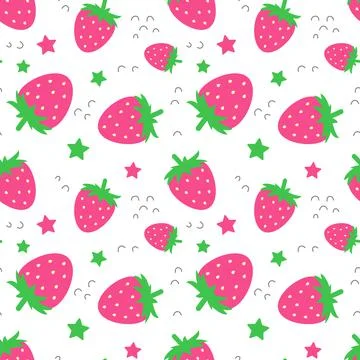 Seamless pattern with funny cartoon strawberries. Positive summer background in  Stock Illustration