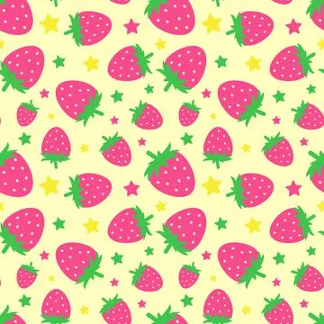 Seamless pattern with funny cartoon strawberries. Positive summer background in Stock Illustration