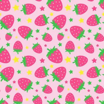 Seamless pattern with funny cartoon strawberries. Positive summer background in Stock Illustration