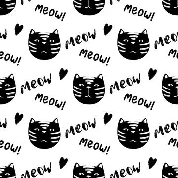 Seamless pattern with funny cats, cute doodle seamless background for kids and Stock Illustration