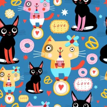 Seamless pattern with funny cats Stock Illustration