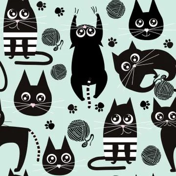 Seamless pattern with funny cats. Kids fabric texture. Vector Illustration Stock Illustration