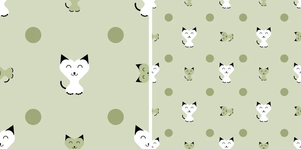 Seamless pattern funny cats in the shape of a heart in cartoon flat style Illustrazione stock