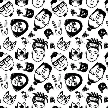 Seamless pattern with funny characters. イラスト素材