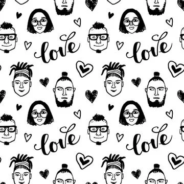 Seamless pattern with funny characters. Illustrazione stock