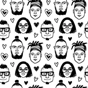 Seamless pattern with funny characters. Stock Illustration