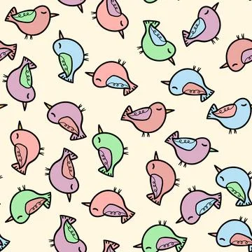 Seamless pattern with funny colorful birds. Color flat vector illustration with Illustrazione stock