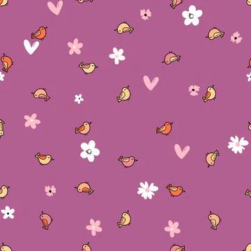 Seamless pattern with funny colorful birds. Color flat vector illustration with Illustrazione stock