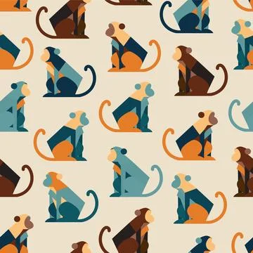 Seamless pattern with funny colorful monkey. Abstract geometric monkey Illustrazione stock