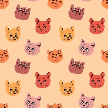 Seamless pattern with funny cute cats. Background design. Repeating print Stock Illustration