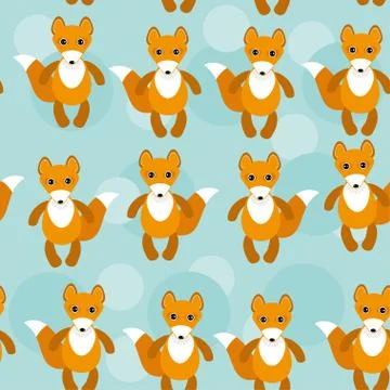 Seamless pattern with funny cute fox animal on a blue background 스톡 일러스트