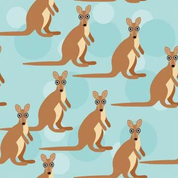 Seamless pattern with funny cute kangaroo animal on a blue background Stock Illustration