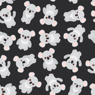 Seamless pattern - Funny cute koala on black background. Vector イラスト素材