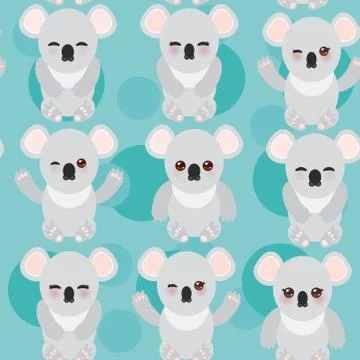 Seamless pattern -Funny cute koala on blue background. Vector イラスト素材