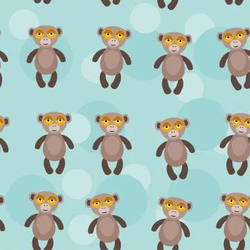 Seamless pattern with funny cute monkey animal on a blue backgro Stock Illustration