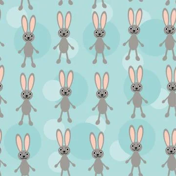 Seamless pattern with funny cute rabbit animal on  blue backgrou Stock Illustration