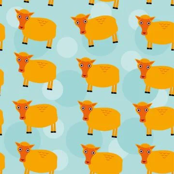 Seamless pattern with funny cute sheep animal on a blue backgrou Illustrazione stock