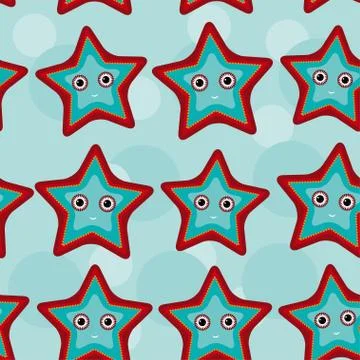 Seamless pattern with funny cute starfish animal on a blue backg Stock Illustration