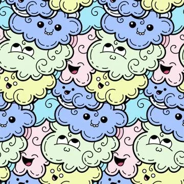 Seamless pattern with funny doodle clouds for prints, designs and coloring bo Stock Illustration