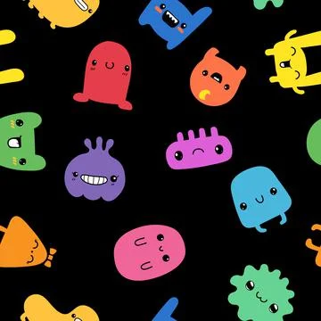Seamless pattern with funny doodle monsters. Stockillustratie