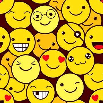 Seamless pattern with funny emoticons. Emoji faces in different expression... Stock Illustration