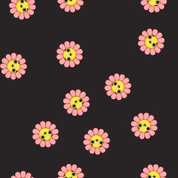 Seamless pattern funny flower character cartoon vector 스톡 일러스트