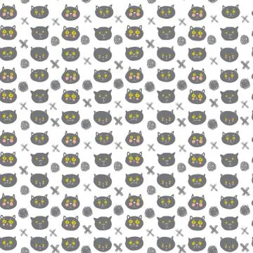 Seamless pattern funny gray cat face isolated on white background. simple orn Stock Illustration